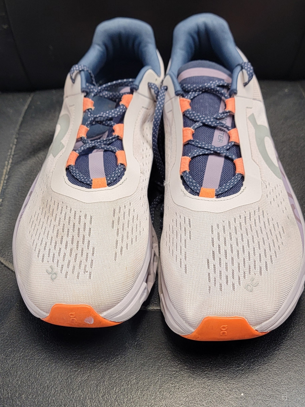 On Running Kids Cloud Running Shoes in Light Gray with Navy & Orange Accents